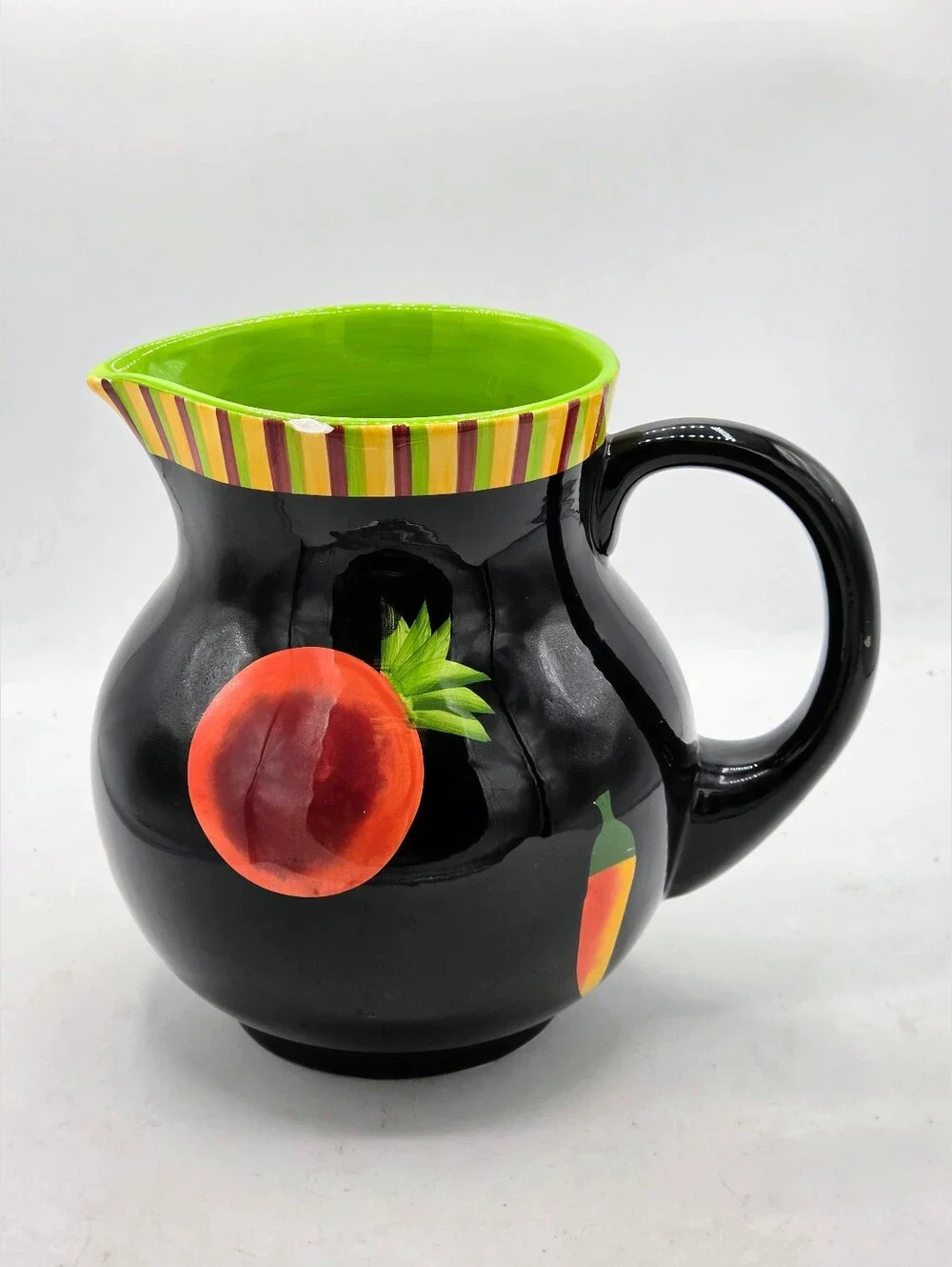 Crate & Barrel Ceramic Fruit & Chili Pepper Pitcher - Black
